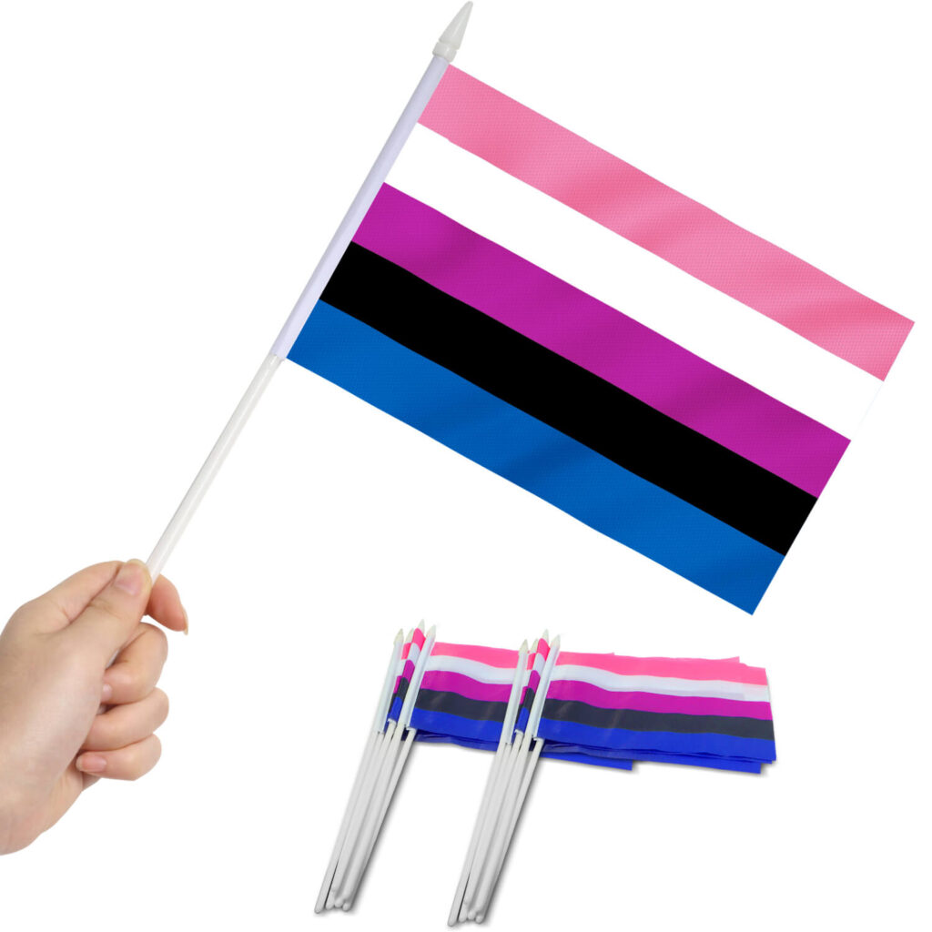 Genderfluid Rainbow LGBT Stick Flags 5x8 Inch Pack Of 12 Anley Flags