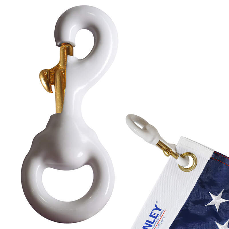 Anley Flag Accessory - White Rubber Coated Brass Swivel Snap Hook - Heavy Duty Flag Pole Halyard Rope Attachment Clip - for Tough Weather Conditions