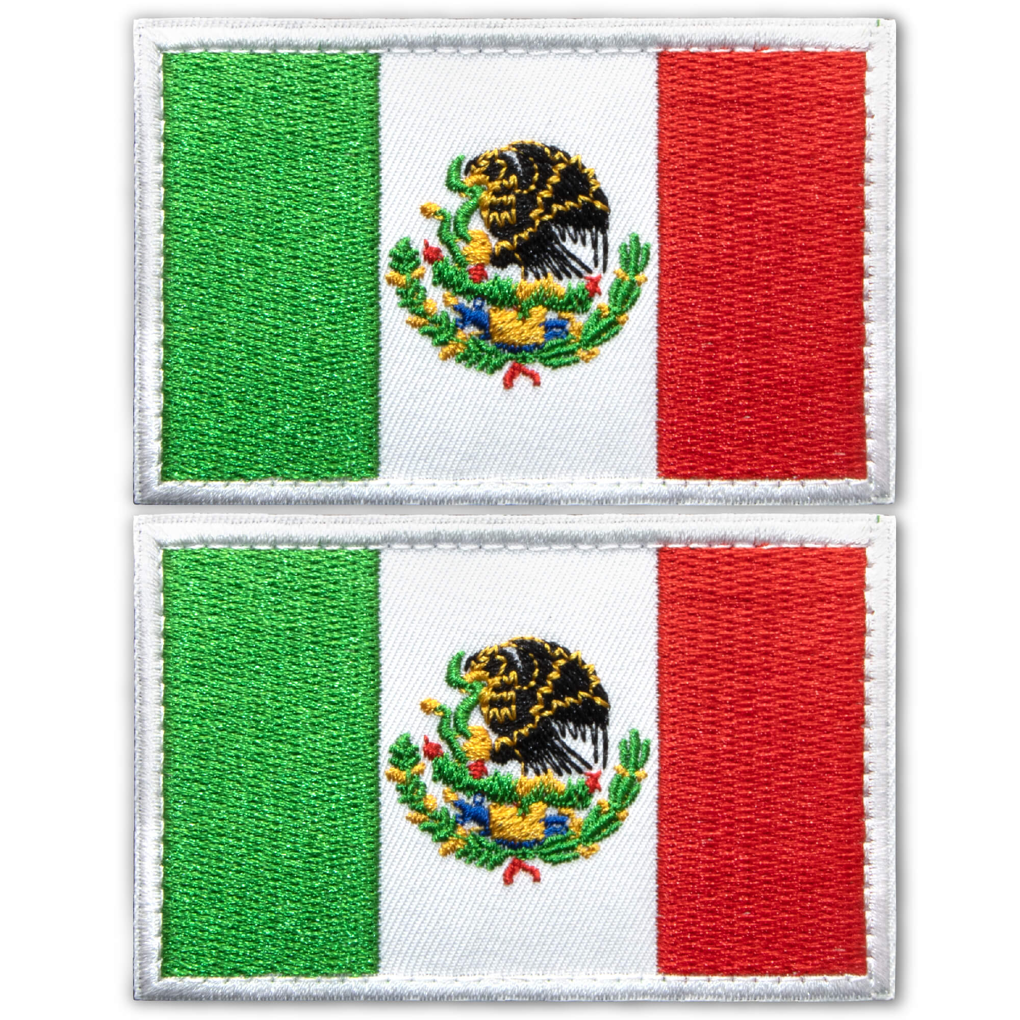Anley Tactical Mexico Flag Embroidered Patches (2 Pack) - 2 inchx 3 inch Mexican Flag Military Uniform Sew on Emblem Patch - Loop & Hook Fasteners