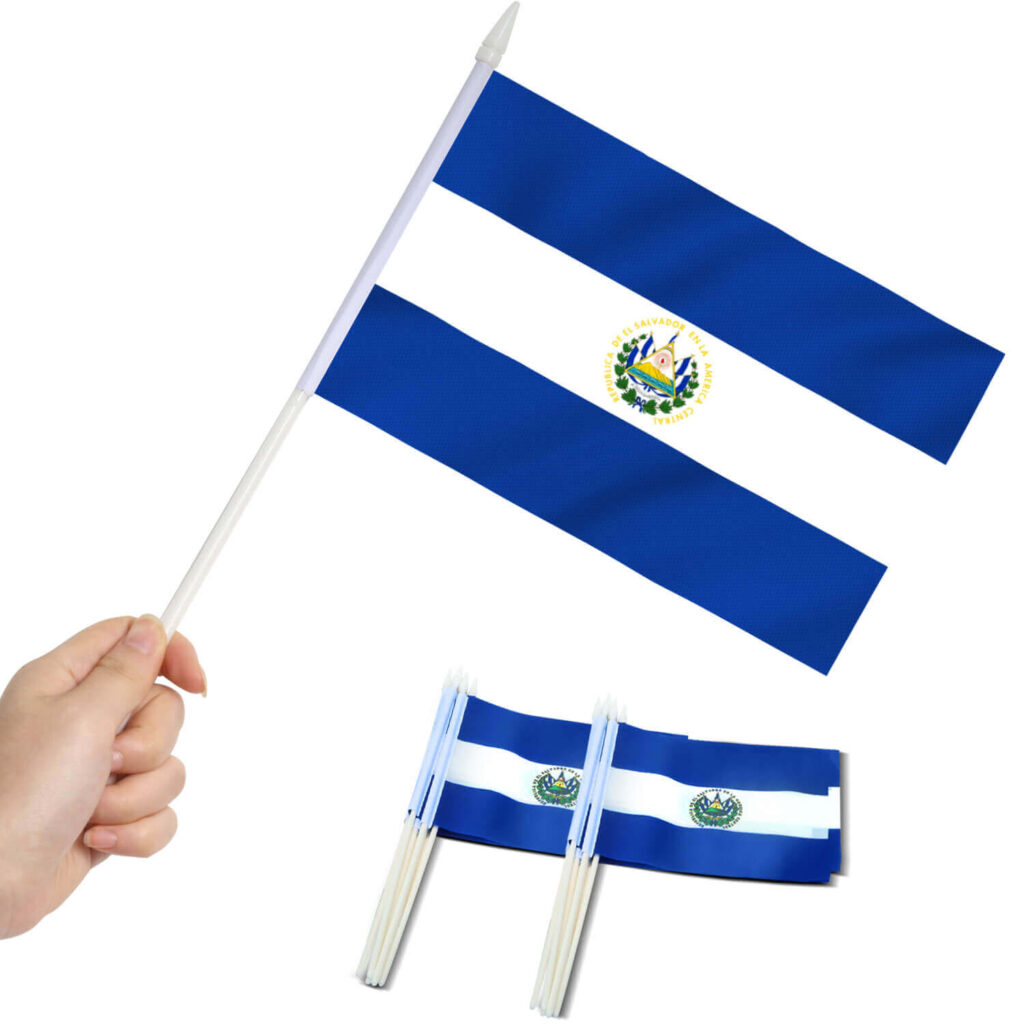 El Salvador Stick Flags 5x8 inch (Pack of 12) - Anley Flags