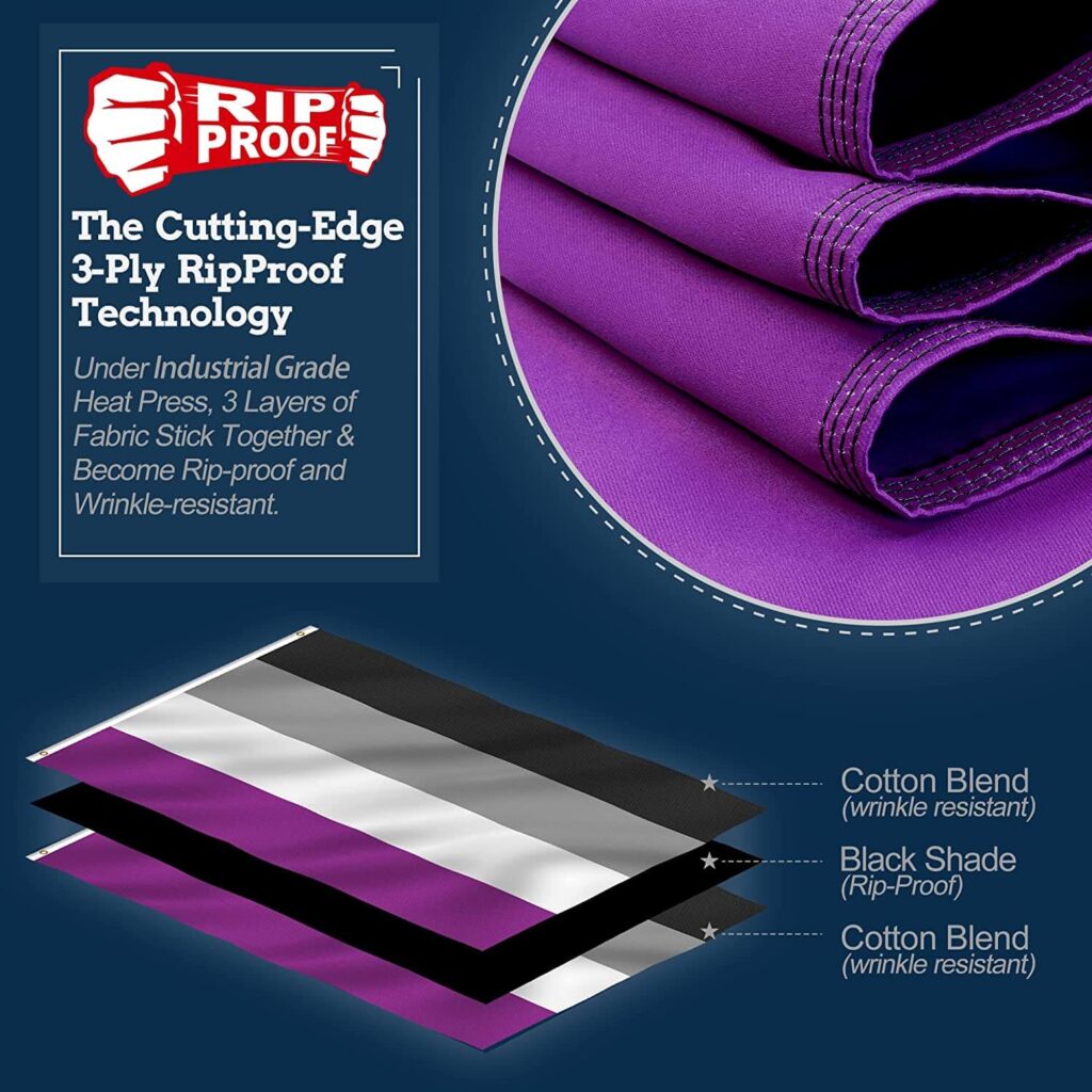 Rip Proof Technology Double Sided 3 Ply Asexual Pride Flag 3×5 Foot